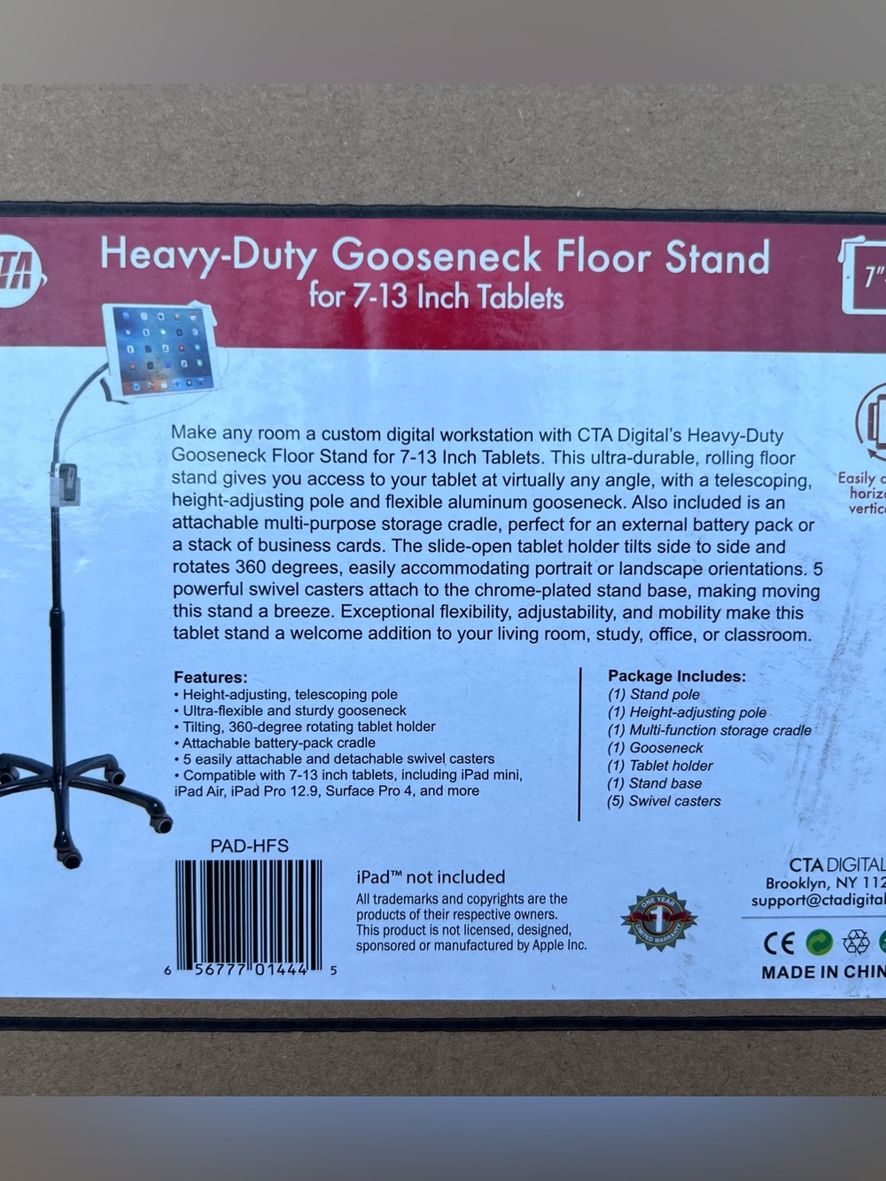 CTA Digital Heavy-Duty Gooseneck Floor Stand for 7-13 Inch Tablets (PAD-HFS) - Picture 5 of 5